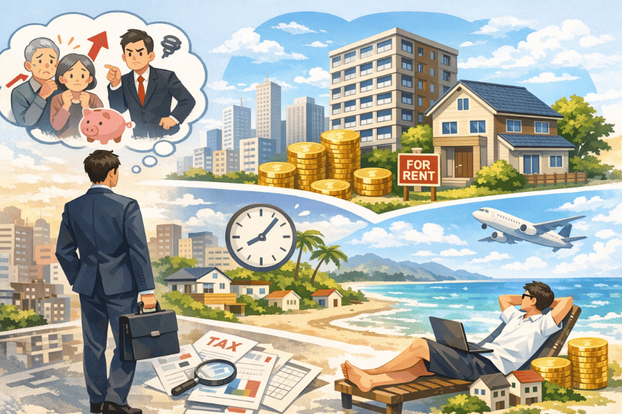 不動産を活用して家賃収入を副業にするための始め方と税金対策を解説する画像