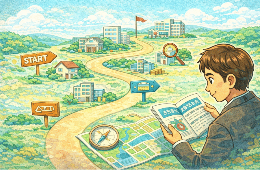 不動産投資をこれから始めたい初心者に向けて、基本知識や始め方のステップを丁寧に解説した画像