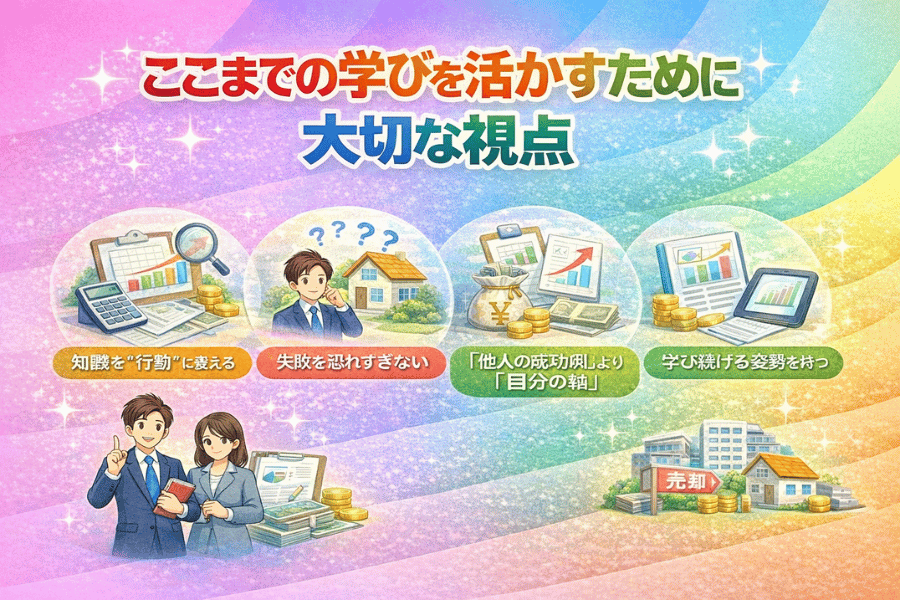 不動産投資の始め方から出口戦略までの流れをまとめた図解。初心者がやるべき準備・実行ステップ・収益最大化までの全体像を視覚的に整理。