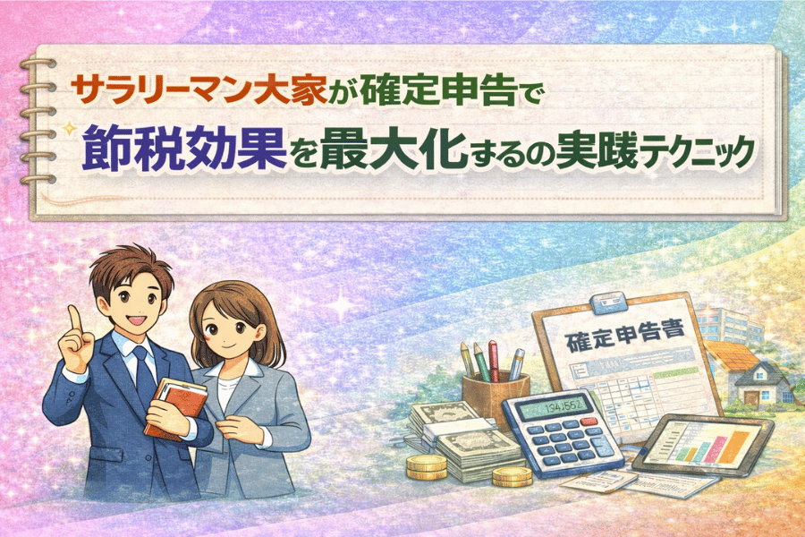サラリーマン大家が損益通算や青色申告を活用して確定申告による節税効果を高める実践的な方法を解説する画像