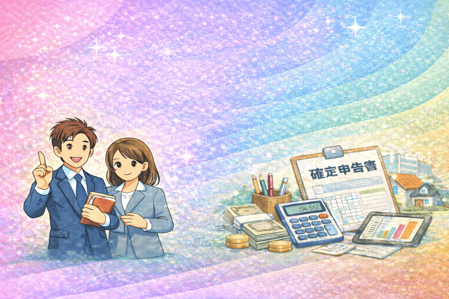 サラリーマン大家が確定申告書を作成し、提出するまでの手順と必要書類を詳しく説明する画像