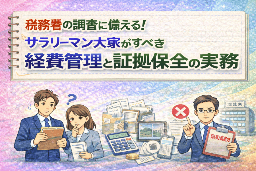 税務署の調査に備えてサラリーマン大家が行うべき経費管理と証拠保全の具体的な方法を解説する画像
