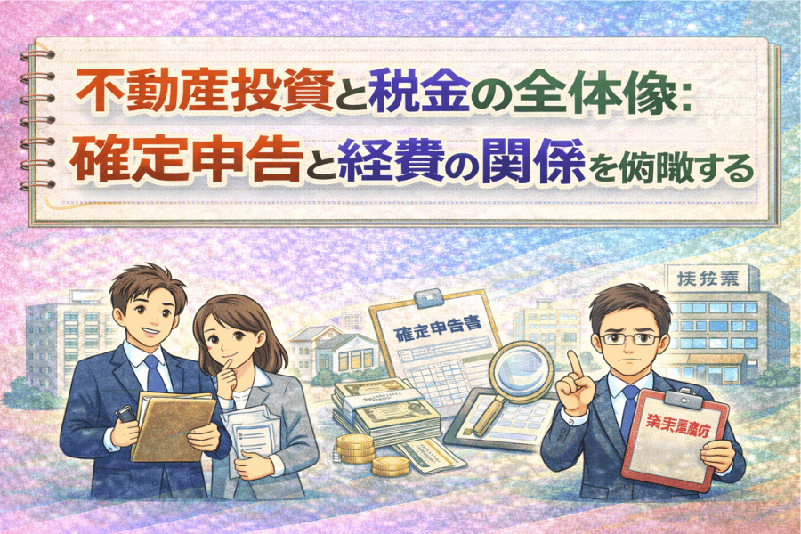 サラリーマン大家が不動産投資と税金の仕組みを俯瞰し、確定申告と経費の関係性を理解するための解説画像