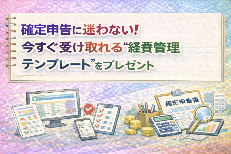 サラリーマン大家向けに確定申告をサポートする経費管理テンプレートとチェックリストが無料で提供されていることを紹介する画像