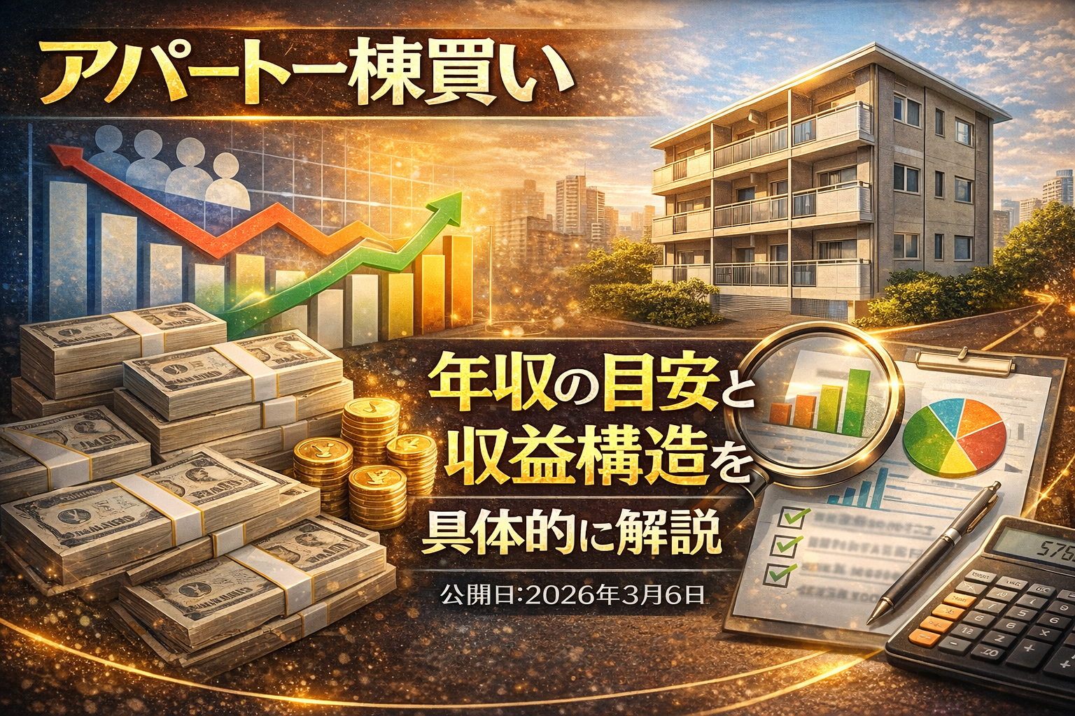 アパート一棟買いの家賃収入と経費、利回りの関係を示す収益構造イメージ画像