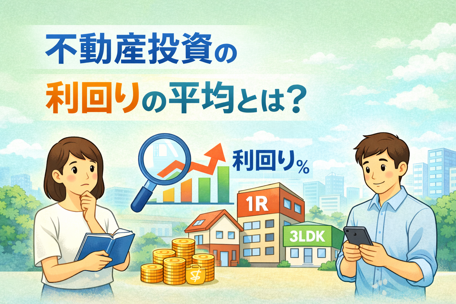 不動産投資の利回り平均や表面利回り・実質利回りの違いを分かりやすく解説しているイメージ画像
